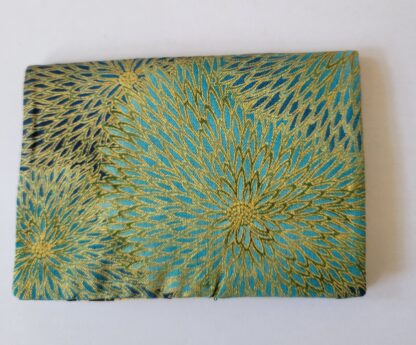 Vivian card wallet, business card wallet, Busy Birdies Studio, green and gold fabric card wallet